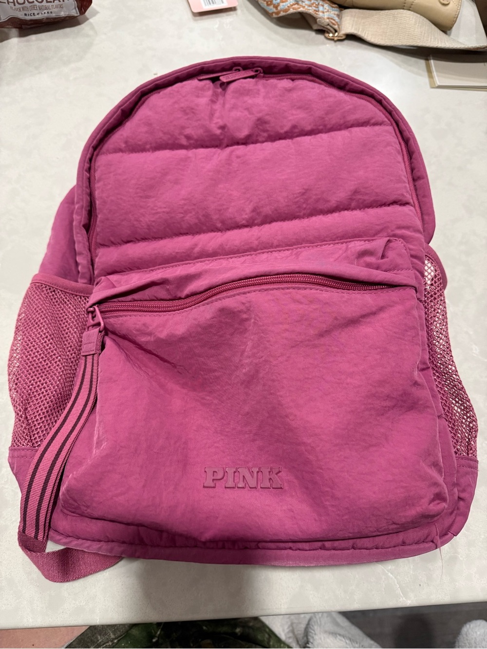 PINK Victoria's Secret Hot Pink Quilted Campus Backpack with Mesh Pockets